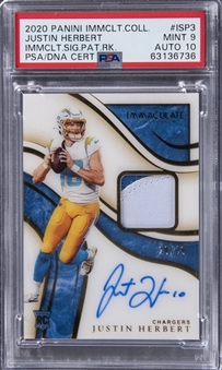 2020 Panini Imacculate Collection #ISP3 Justin Herbert Signed Jersey Patch Rookie Card (#20/49) - PSA MINT 9, PSA/DNA 10